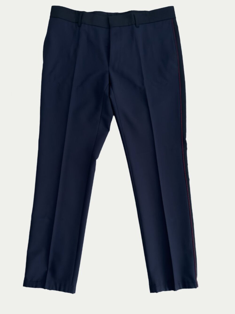 Marc Jacobs Mainline Navy Wool Mohair Tuxedo Stripe Trousers 54 Red Piping
